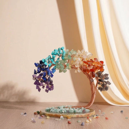 Chakra Crystal Tree Sculpture with Copper Wire & Natural Gemstones for Home Decor