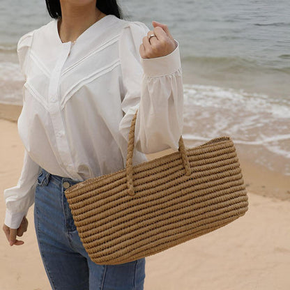 Sac cabas Willow - Tressé main en paille, sac de plage spacieux