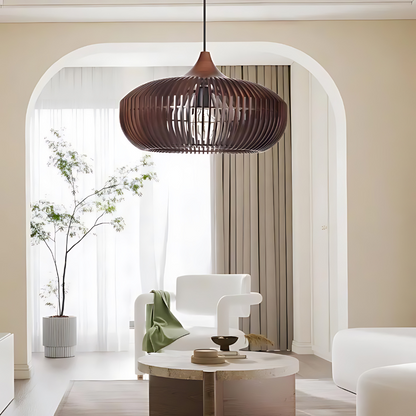 Suspension ronde en lattes de bois naturel, style Japandi, 17 pouces, luminaire d'ambiance pour table, îlot, salle à manger, cuisine ou salon