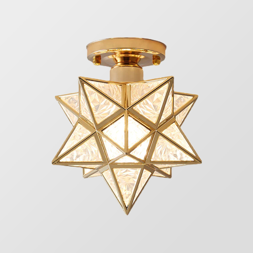 Star Flush Mount Ceiling Fixture Gold Metal 8 Inch E27 Socket for Bedroom Hallway Entry Compact Geometric Lighting Modern Home Decor