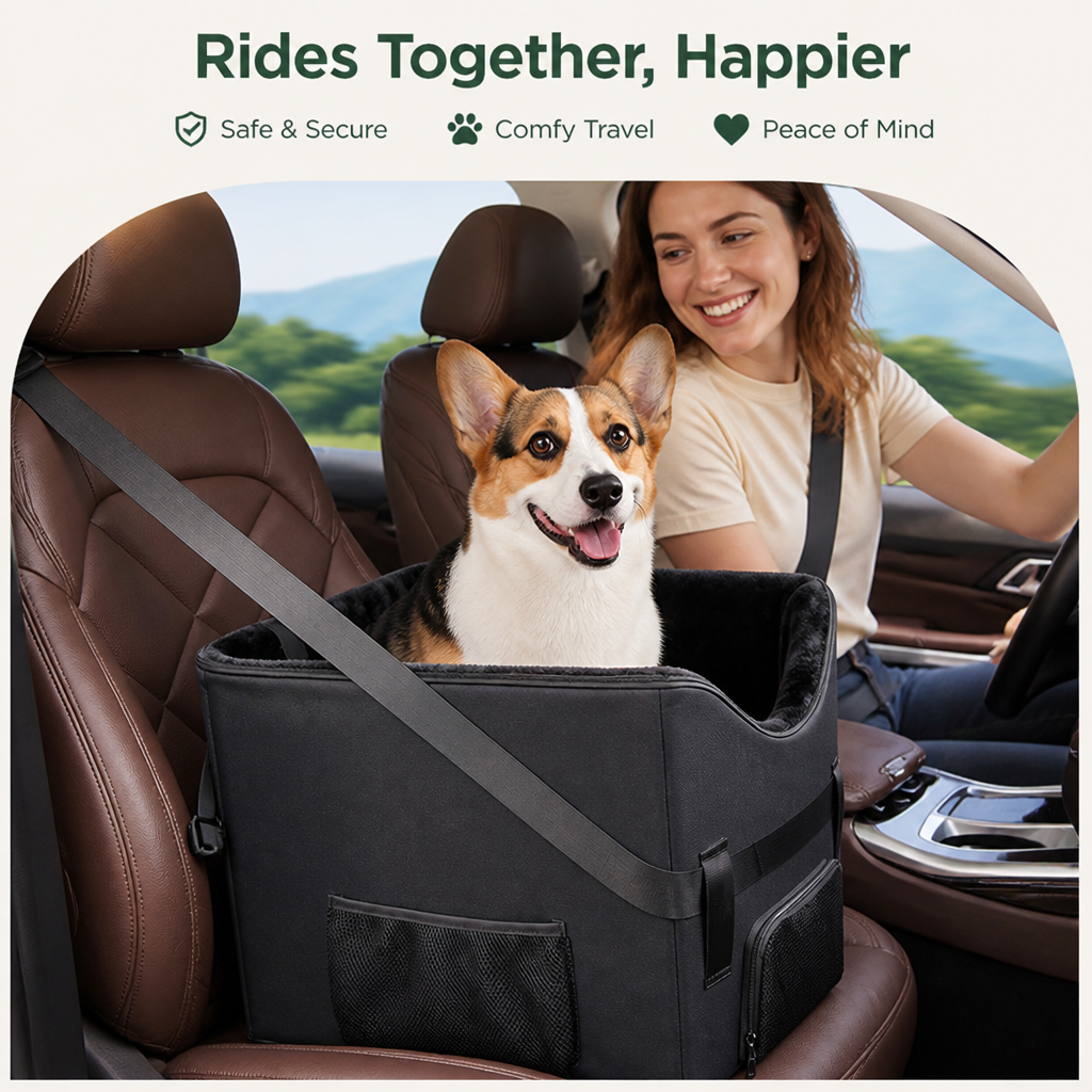 Ortekor Padded Elevated Dog Car Booster (Removable Washable Cover)