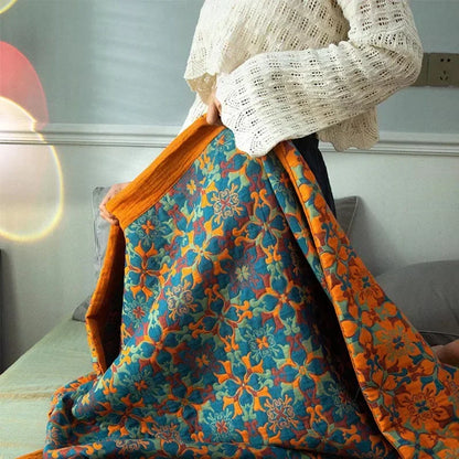 Couette en coton six épaisseurs à motif bleu – Couverture respirante pour un confort toute l'année