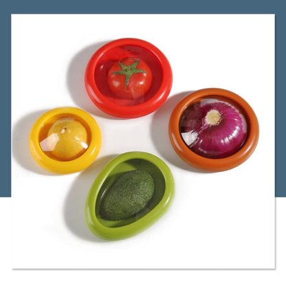 Stretch-Seal Half-Fruit Storage Containers with Snap-On Lids, Set of 4 Nesting Bins for Avocado Lemon Onion Tomato, BPA-Free Fresh Keeper