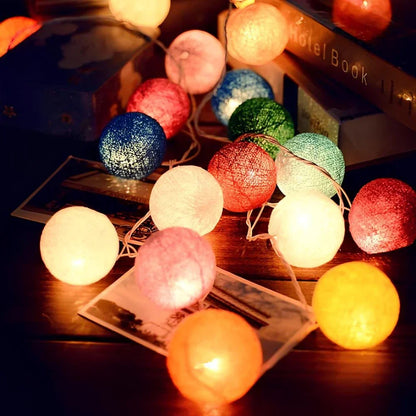 Cotton Ball String Lights LED Garland for Bedroom Living Room Nursery Party Decor USB or Battery Powered Ambient Lighting