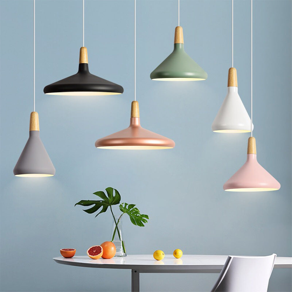 Hanging Ceiling Light Fixture Wire-Suspended E27 Socket Natural Wood Accent Modern Minimalist Style for Kitchen Island Dining Table Living R