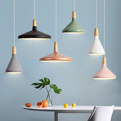 Hanging Ceiling Light Fixture Wire-Suspended E27 Socket Natural Wood Accent Modern Minimalist Style for Kitchen Island Dining Table Living R