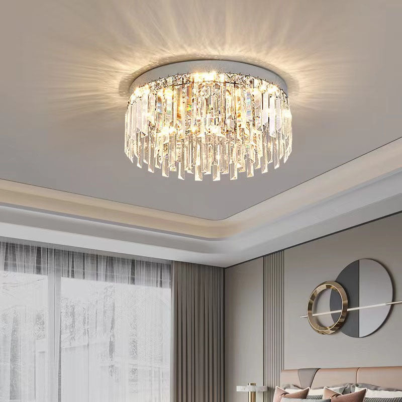 Plafonnier encastré en cristal chromé, LED à intensité réglable de 50 à 100 cm, luminaire rond à profil bas pour chambre, salon et salle à manger, style moderne