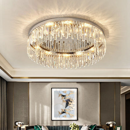Plafonnier encastré en cristal chromé, LED à intensité réglable de 50 à 100 cm, luminaire rond à profil bas pour chambre, salon et salle à manger, style moderne