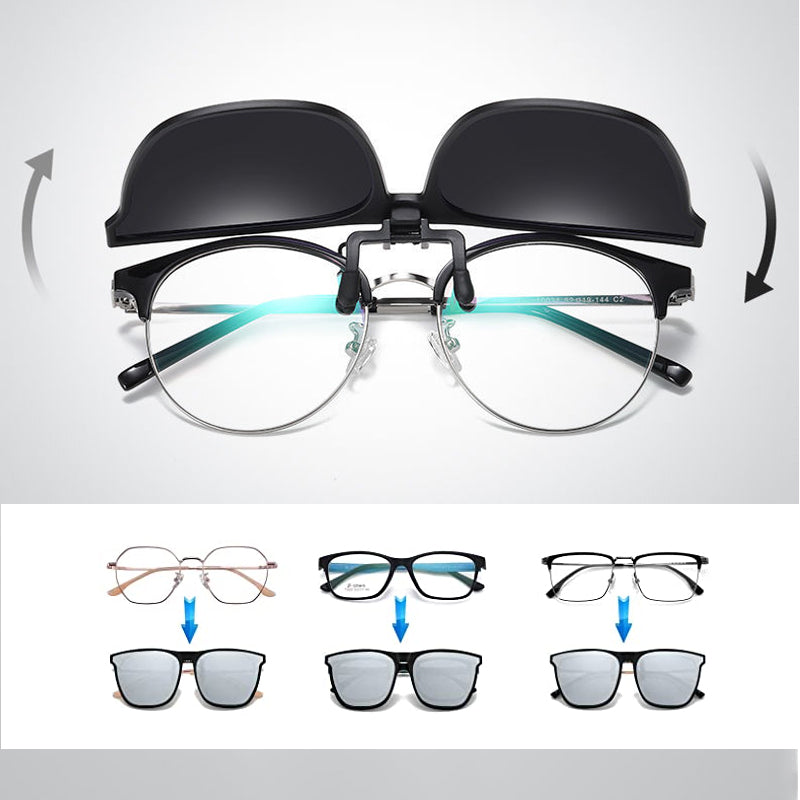 Magnetic Clip-On Polarized Sunglasses Adapter for Prescription Glasses UV Protection Flip-Up Lenses Driving Eyewear Accessory for Eyeglasses