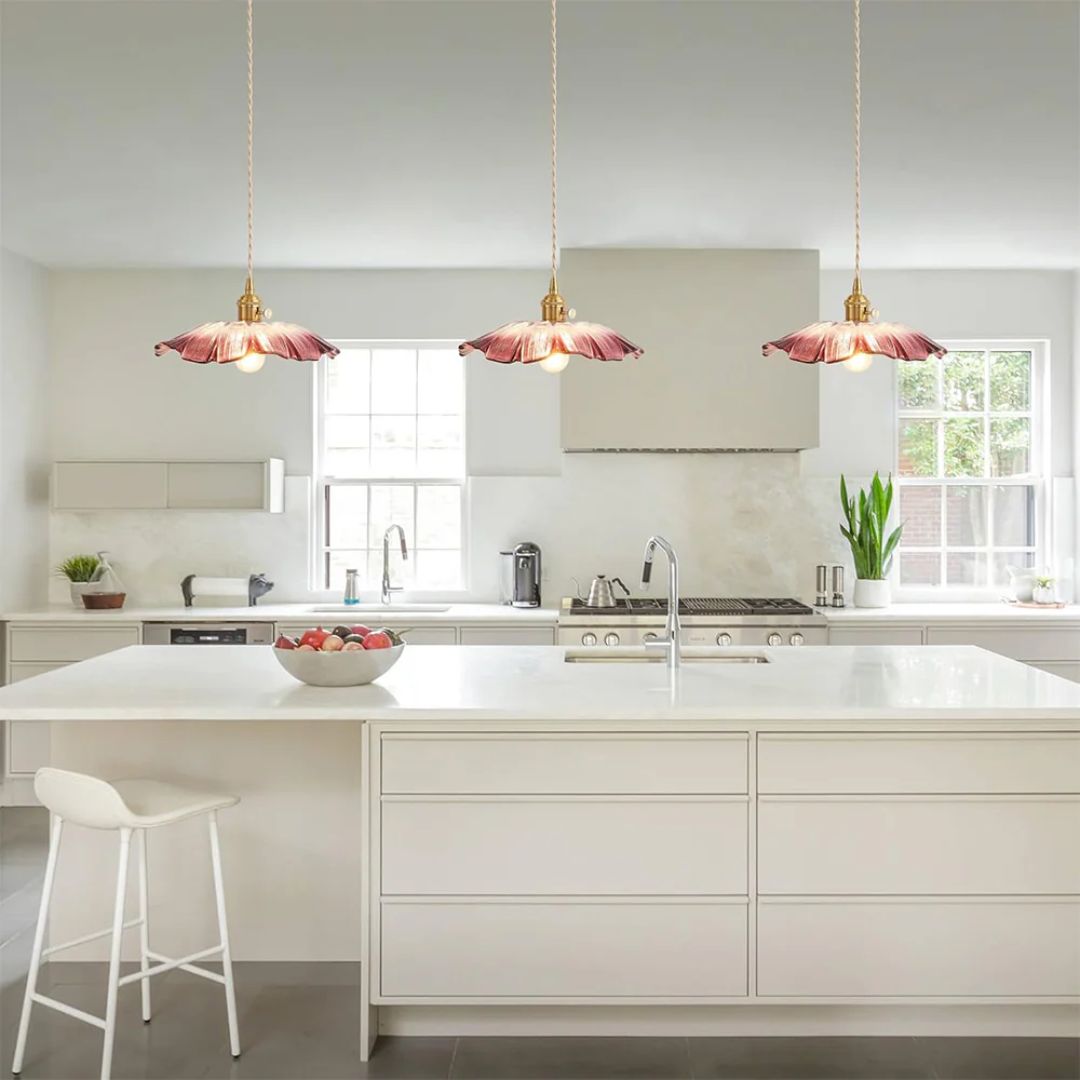Fluted Glass Drop Ceiling Fixture 11 in Burgundy Shade Gold Hardware E27 Socket for Kitchen Island Entryway Ambient Overhead Illumination