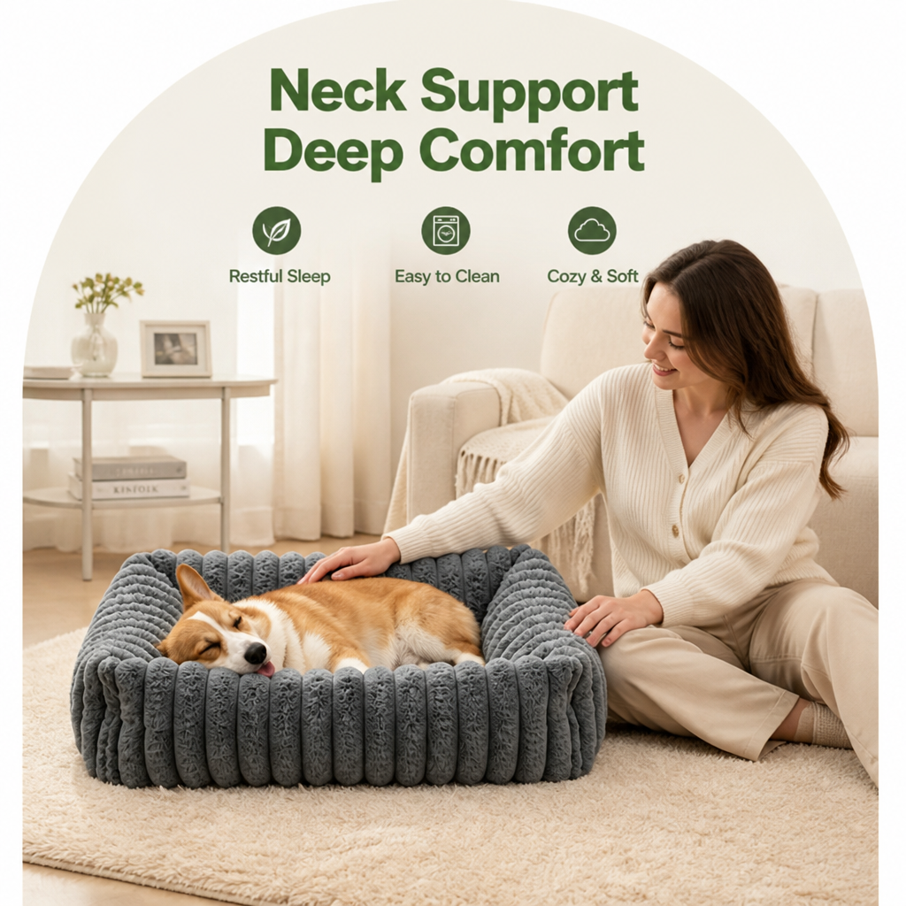 Ortekor Neck-Supporting Extra-Soft Corduroy Bolster Bed (Removable Cover)
