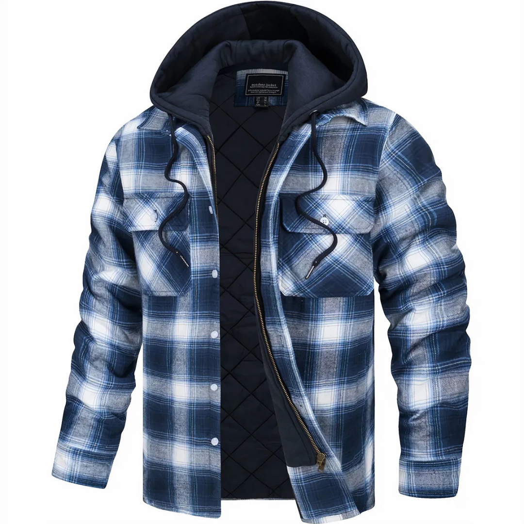 Quilted Plaid Flannel Shirt Jacket with Removable Hood for Men – Warm Cotton Blend Overshirt for Fall Winter