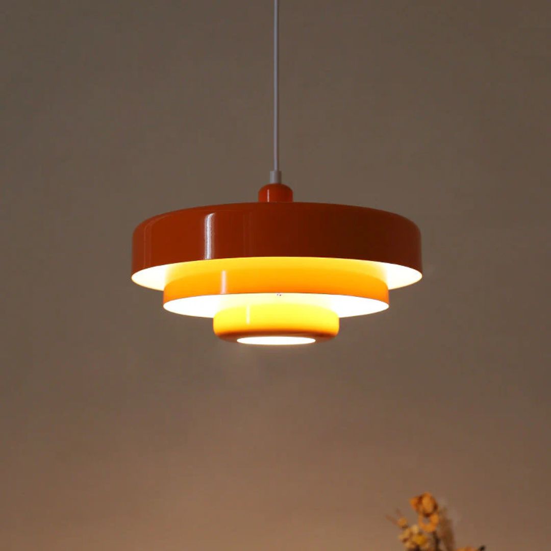 Hanging Iron Ceiling Fixture 14 Inch Layered Shade Height-Adjustable for Kitchen Dining Room Bedroom Modern Retro Downlight E27 Socket
