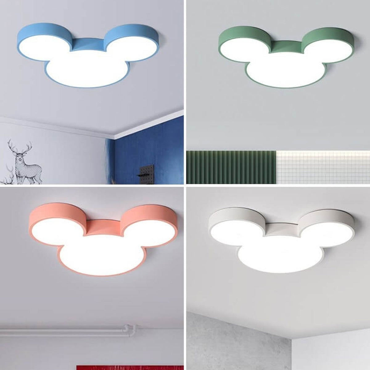 Cartoon Character LED Flush Mount Ceiling Light for Kids Room – Slim Low-Profile Design in Blue, Green, Pink & White with Integrated LED