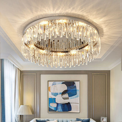Plafonnier encastré en cristal chromé, LED à intensité réglable de 50 à 100 cm, luminaire rond à profil bas pour chambre, salon et salle à manger, style moderne