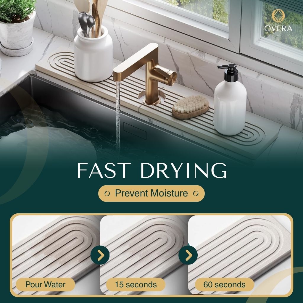 Diatomite Kitchen Sink Mat 23.6 in Fast-Drying Water-Absorbent Counter Protector for Modern Faucet Area Splashguard Drip Tray