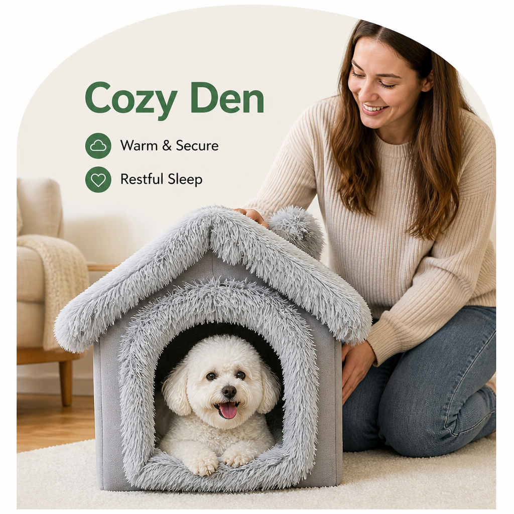Ortekor Semi-Enclosed Plush Cat Bed (Removable Non-Slip Base)
