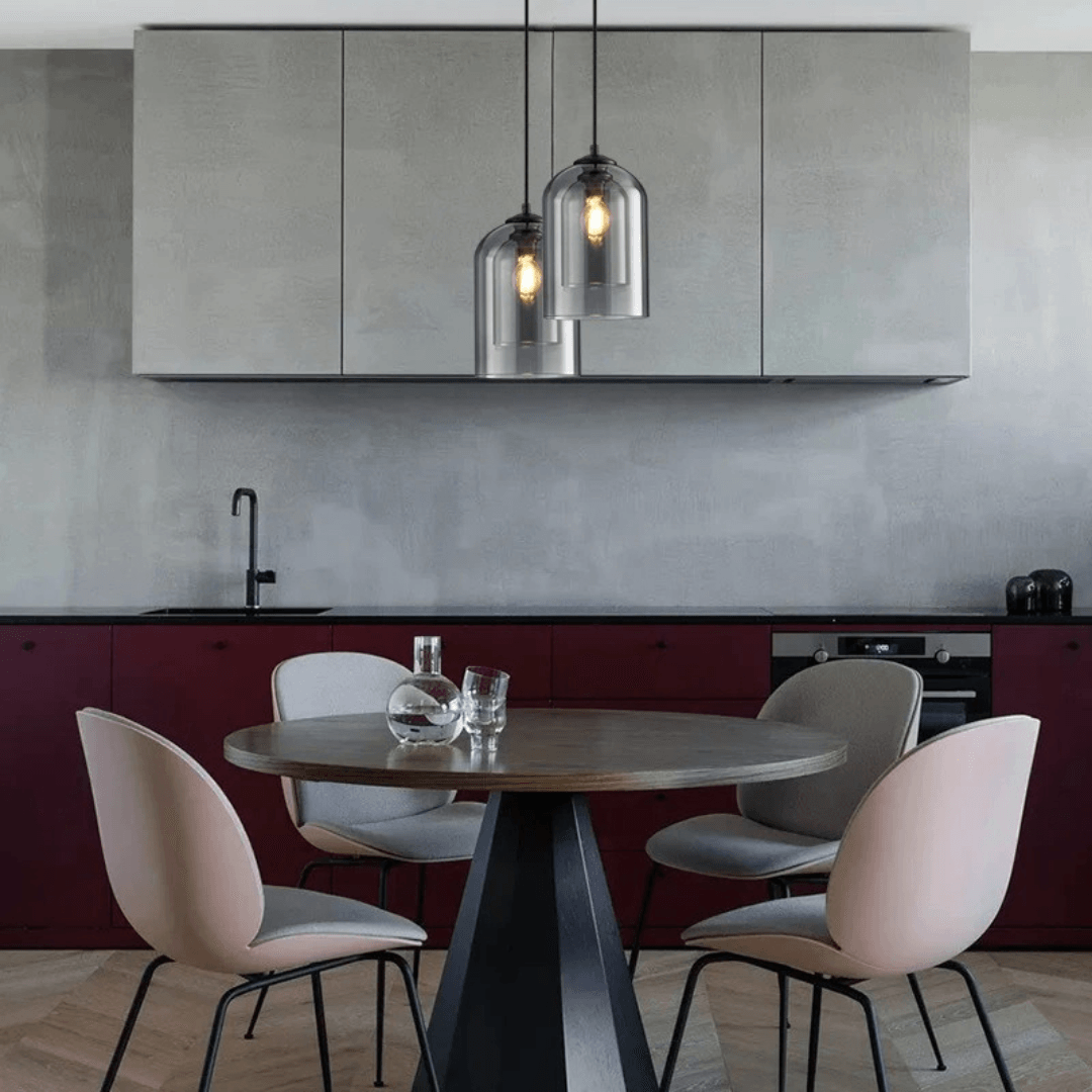 Glass Pendant Light Fixture Gray or Amber for Bedroom Dining Room Kitchen Island Modern Ceiling Lighting