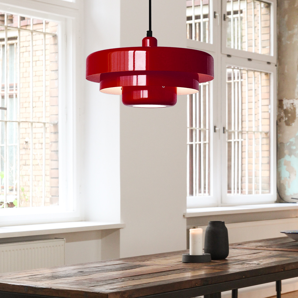 Round Metal Pendant Light 14-Inch Industrial Farmhouse Ceiling Fixture for Kitchen Island Dining Room Bedroom E26 Socket Green Orange