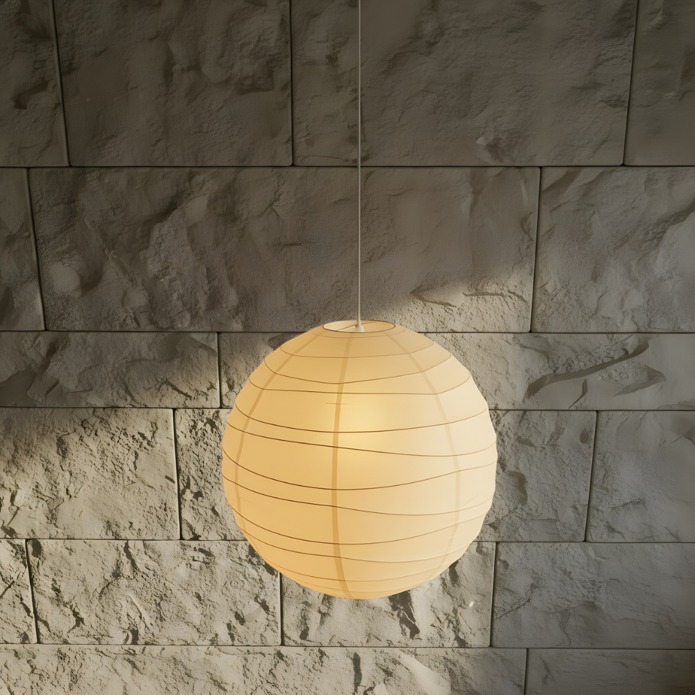 Floating Paper Shade Hanging Light Fixture 22 in White Minimalist Overhead Lamp for Bedroom Dining Room | Soft Ambient Glow Adjustable Drop