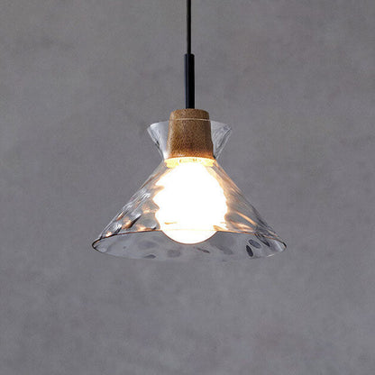 Clear Glass Pendant Light with Wood Accent E26 Socket for Kitchen Island Dining Room Bedroom Ceiling Fixture Hardwired Hanging Lamp