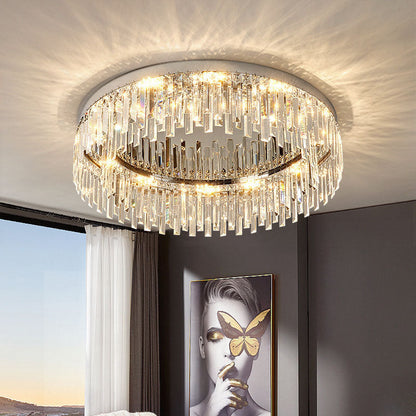 Plafonnier encastré en cristal chromé, LED à intensité réglable de 50 à 100 cm, luminaire rond à profil bas pour chambre, salon et salle à manger, style moderne