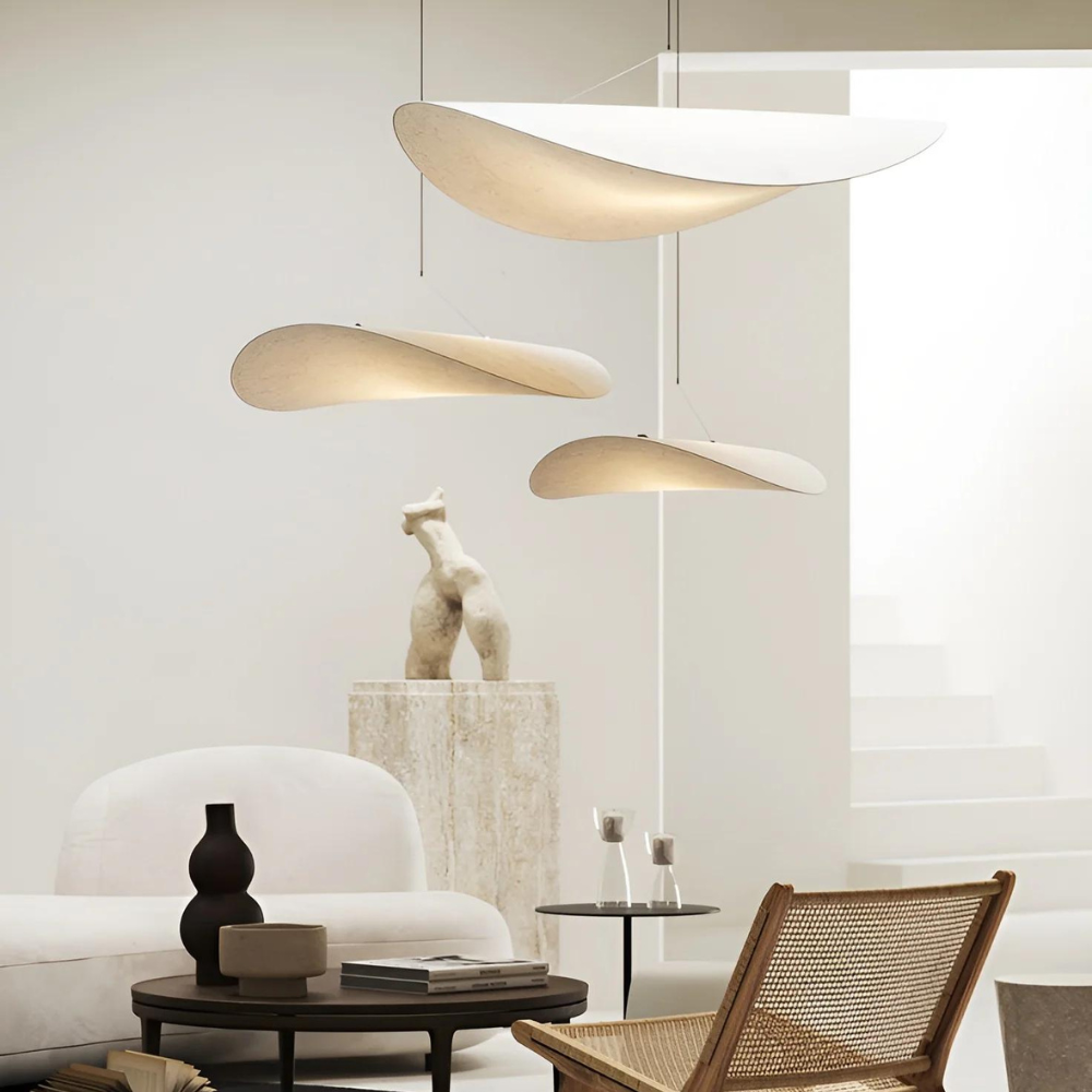 Woven Silk Shade Hanging Lamp White 16-31 in Adjustable Cord Warm Ambient Glow for Dining Room Bedroom Living Room Modern Minimalist Ceiling
