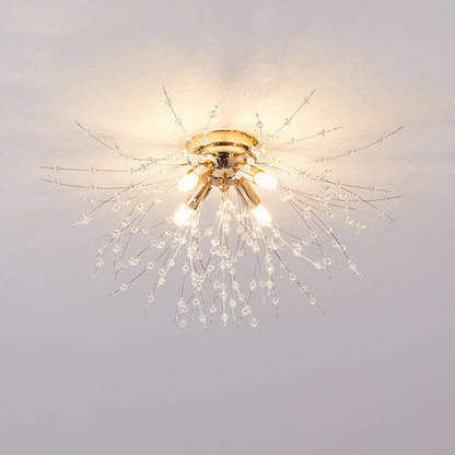 Plafonnier encastré au design pissenlit en cristal – Luminaire de 16 po doré et argenté pour chambre, couloir, salle de bain