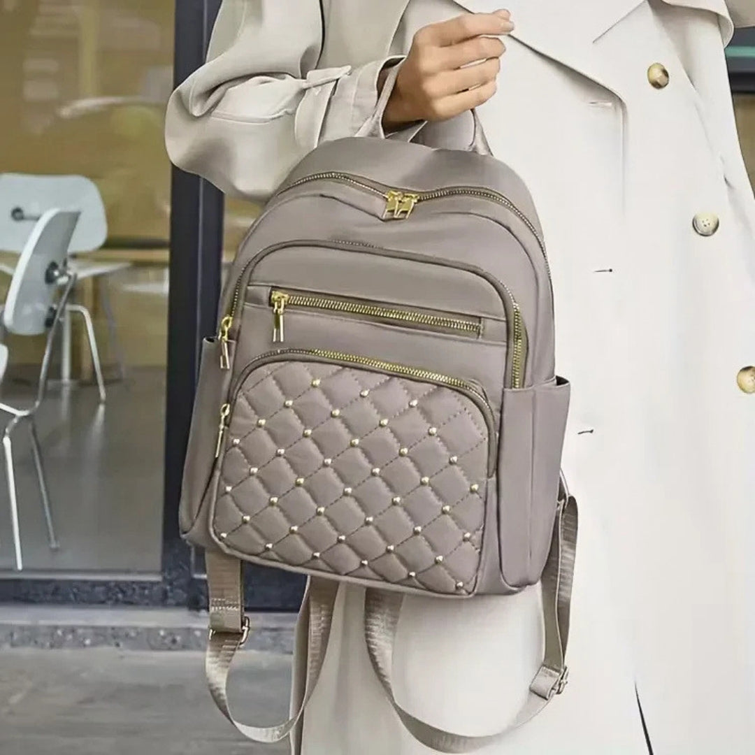 Multi-Compartment Quilted Backpack with Adjustable Straps & Top Handle for School, Work & Travel