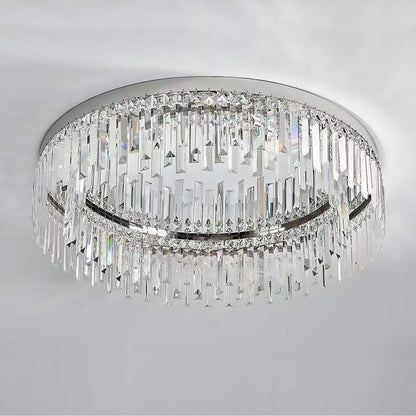 Plafonnier encastré en cristal chromé, LED à intensité réglable de 50 à 100 cm, luminaire rond à profil bas pour chambre, salon et salle à manger, style moderne