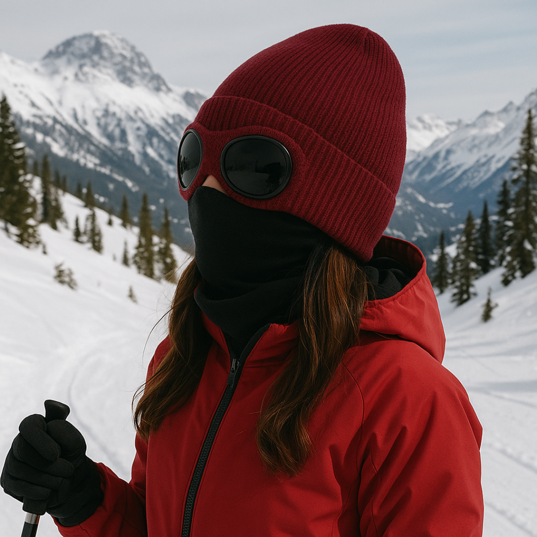 Knit Beanie with Flip-Down Goggles – Windproof Winter Hat for Outdoor Activities