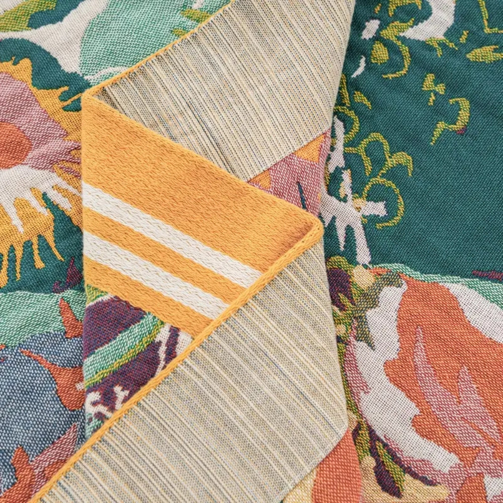 Reversible Cotton Throw Blanket with Jacquard Floral Pattern for Couch, Bed, Year-Round Comfort & Elegant Home Decor
