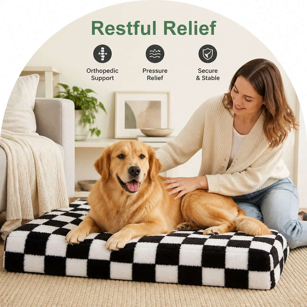 Ortekor Orthopedic Memory Foam & Non-Slip Dog Bed (Removable Cover)
