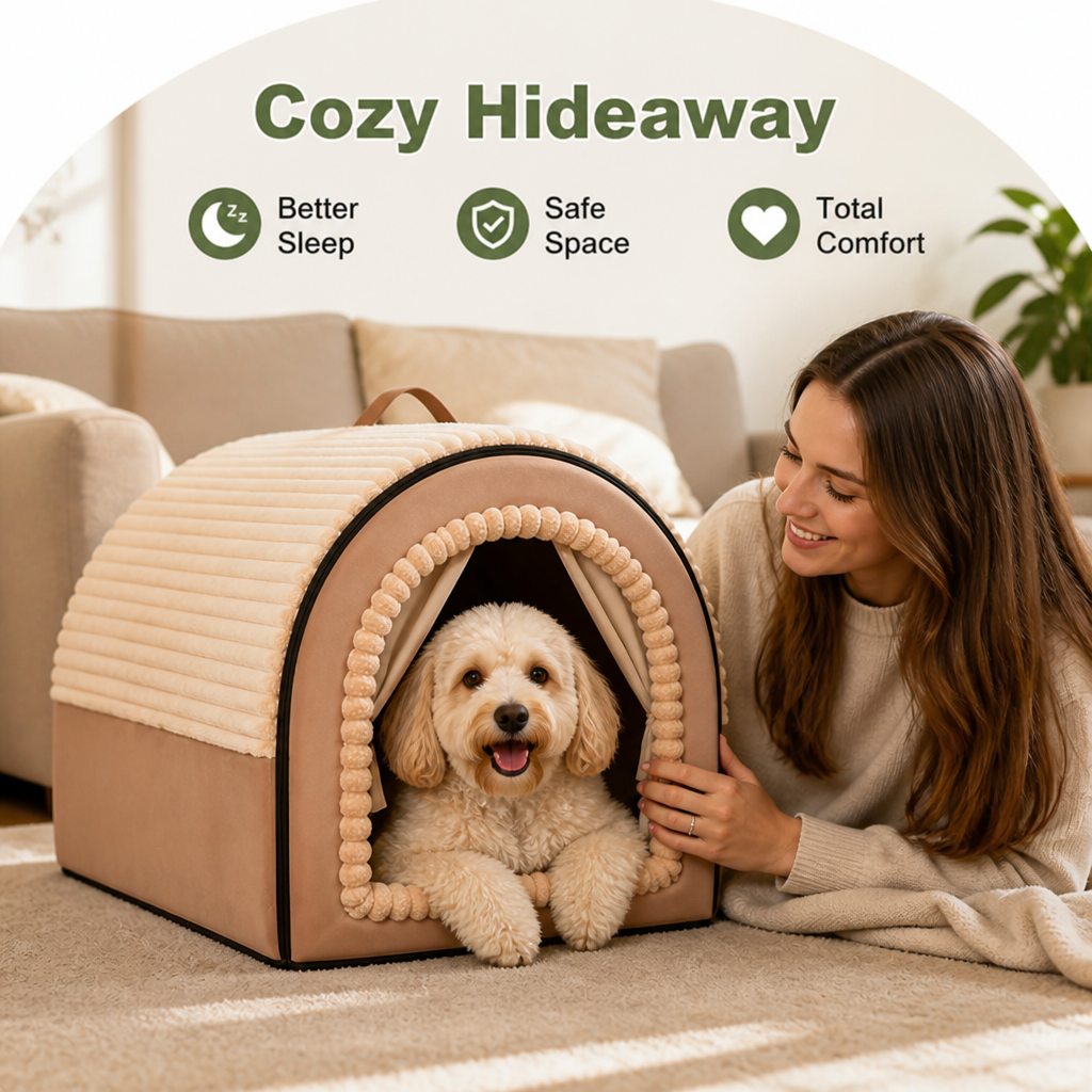 Ortekor All-Season Foldable Washable Dog Cave Bed (Non-Slip Base)