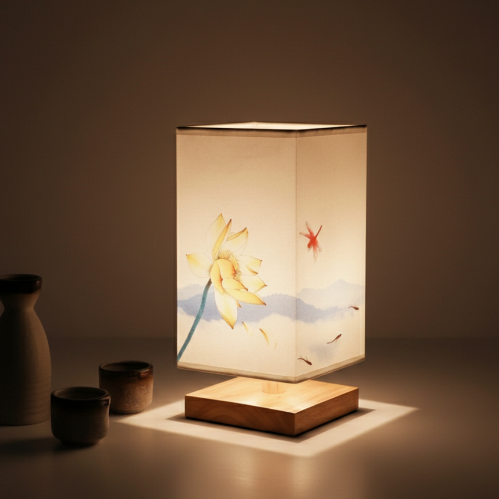 Lampe de table en bambou avec LED dimmable, petite lampe de table pour chambre à coucher, lampe de chevet japonaise pour table de nuit et bureau