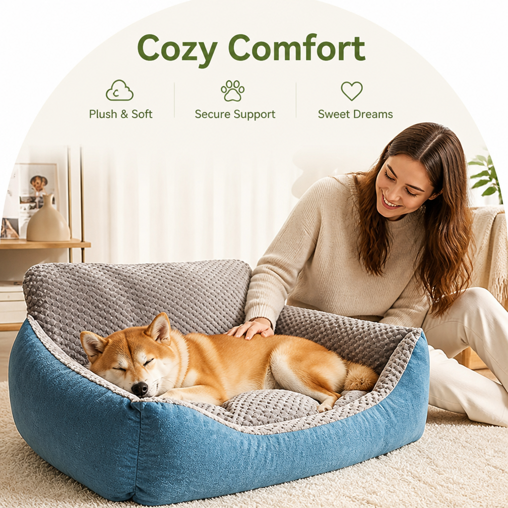 Ortekor Extra-Thick Plush & High Backrest Dog Sofa Bed (Removable Cover)
