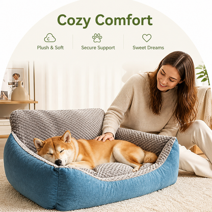 Ortekor Extra-Thick Plush & High Backrest Dog Sofa Bed (Removable Cover)