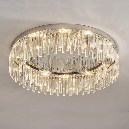 Plafonnier encastré en cristal chromé, LED à intensité réglable de 50 à 100 cm, luminaire rond à profil bas pour chambre, salon et salle à manger, style moderne