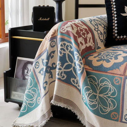 Vivid Mosaic Sofa Cover - Premium Chenille, Mediterranean Tile Throw