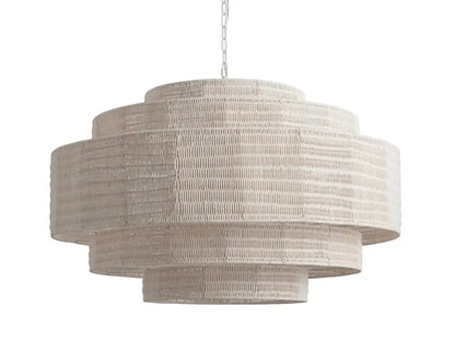 Woven Rattan Ceiling Chandelier with Layered Dome Shade – 28 or 40 Inch Natural Boho Pendant Light for Dining Room, Bedroom, Living Room