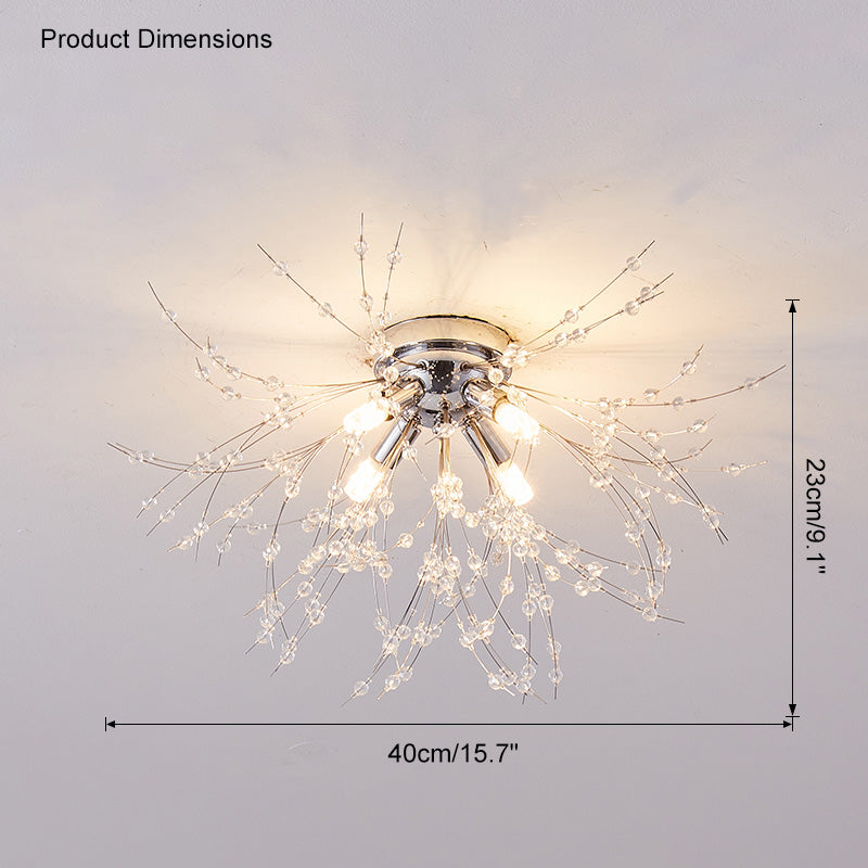 Plafonnier encastré au design pissenlit en cristal – Luminaire de 16 po doré et argenté pour chambre, couloir, salle de bain