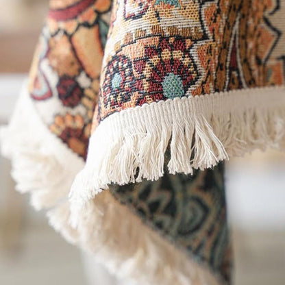 Aurelia Tablecloth - Bohemian Flowers, Microfiber Blend, Fringed Tassel Edges