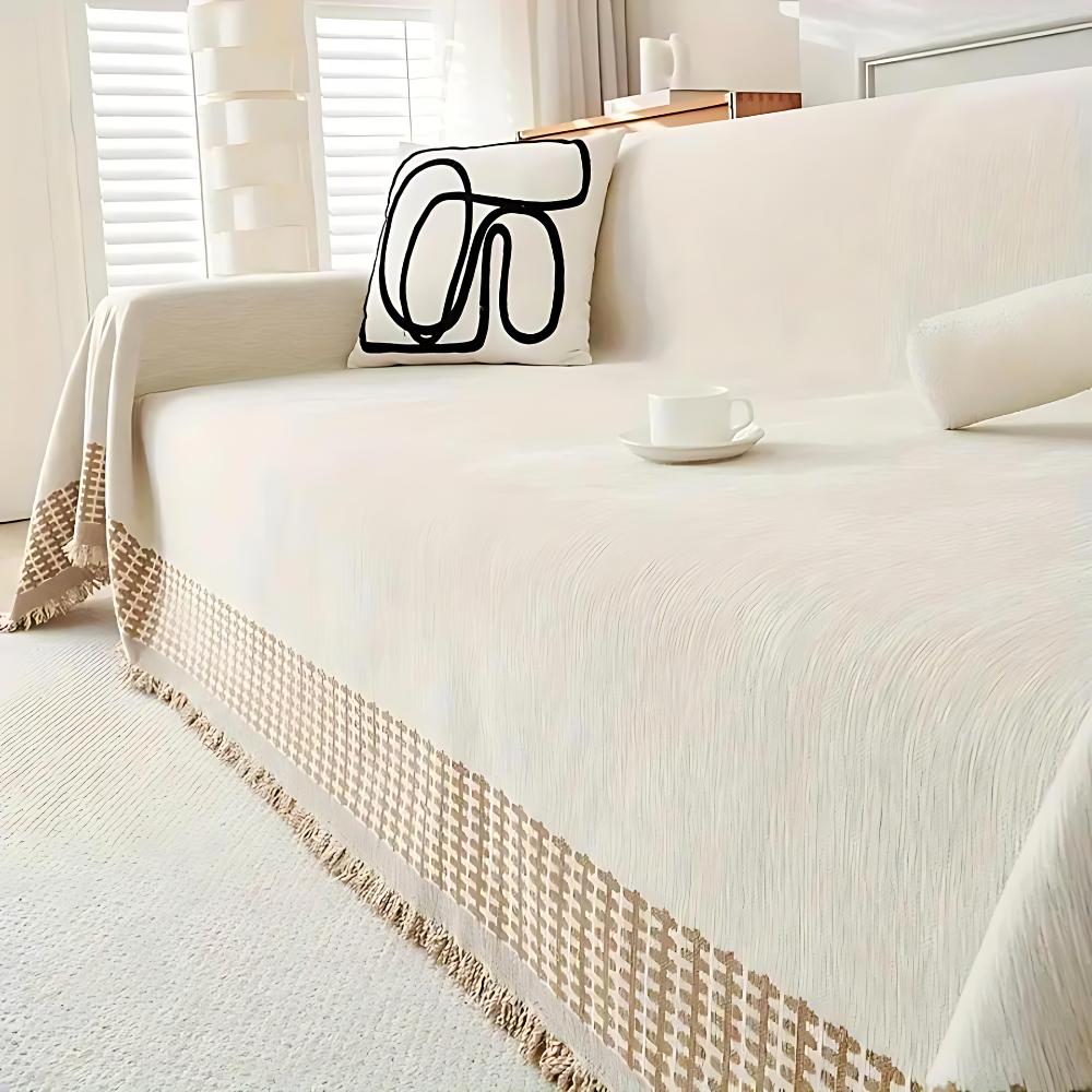 Housse de canapé Shierra - Coton chenille, housse rustique pour canapé d'angle