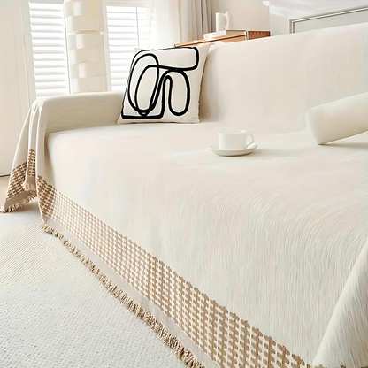 Housse de canapé Shierra - Coton chenille, housse rustique pour canapé d'angle