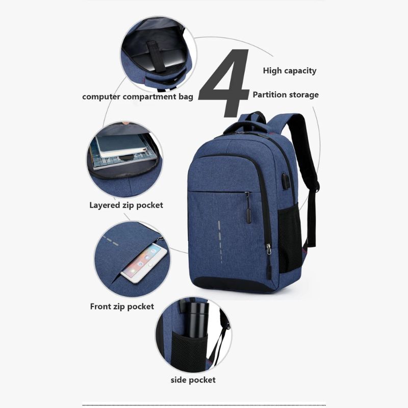 Sac à dos en nylon imperméable avec bretelles rembourrées et compartiments multiples pour le travail, l'école et les voyages | Sac à dos léger pour homme