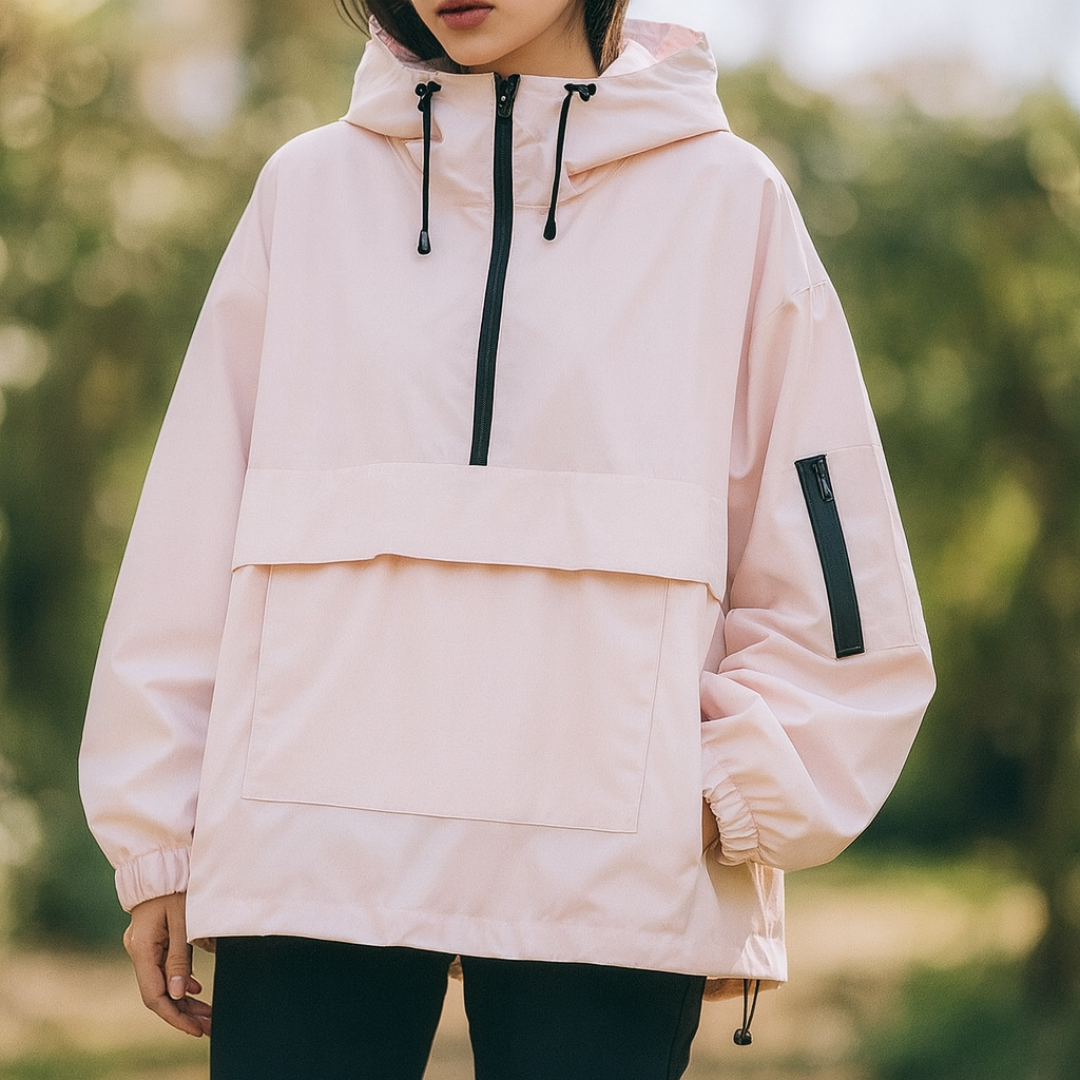 Hooded Weather-Resistant Parka with Front Pocket for All Seasons – Lightweight Windproof Jacket for Women