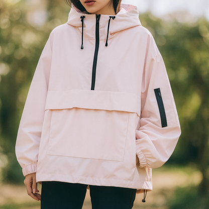Hooded Weather-Resistant Parka with Front Pocket for All Seasons – Lightweight Windproof Jacket for Women