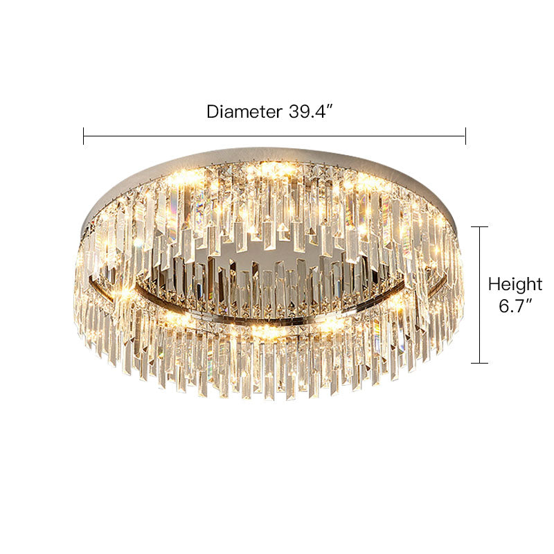 Plafonnier encastré en cristal chromé, LED à intensité réglable de 50 à 100 cm, luminaire rond à profil bas pour chambre, salon et salle à manger, style moderne