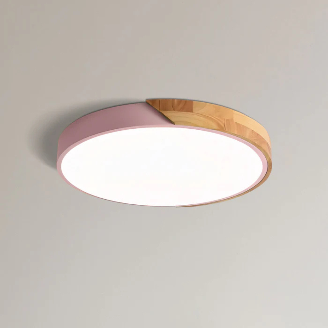 Round Wood & Acrylic LED Ceiling Light – Scandinavian Flush Mount for Bedroom, Living Room & Hallway