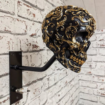 Skull Wall Mount Helmet Holder with Coat Hook for Motorcycle Gear Storage Rack Adjustable Organizer for Garage Entryway Workshop Man Cave